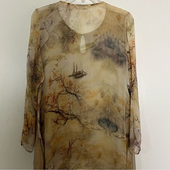 Soft Surroundings Lagenlook Silk Tunic Asian Gold Neutrals Sheer Asymmetrical XS - Picture 5 of 10